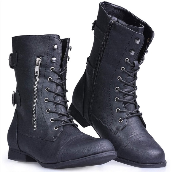 Twisted Shoes - TWISTED Black Lace-up Combat Boots-women’s